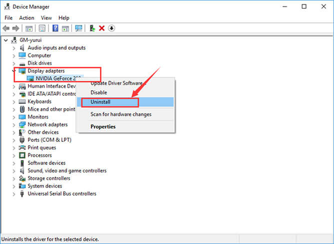 Select Nvidia Graphics Device to Uninstall Nvidia Drivers