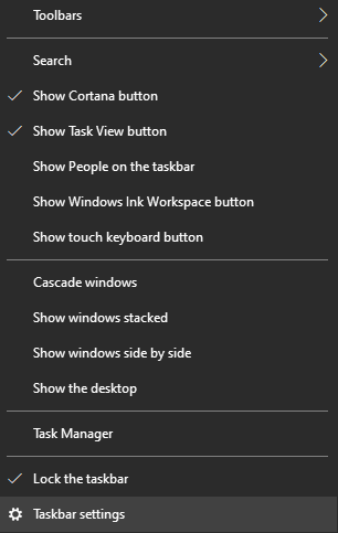 Select Taskbar Settings