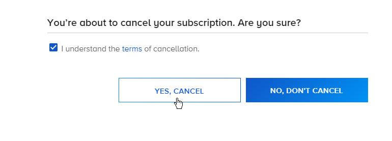 Select Yes, Cancel