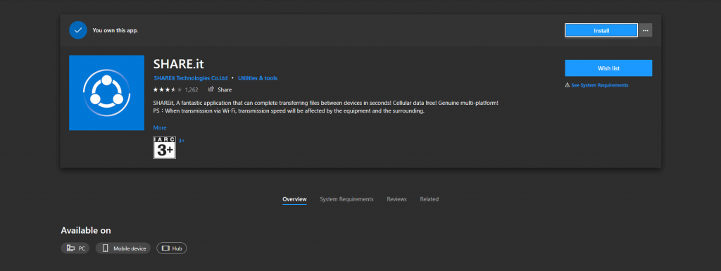 SHAREit on Microsoft Store