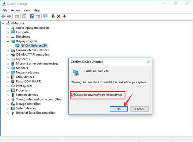 Tap on OK to Uninstall Nvidia Drivers