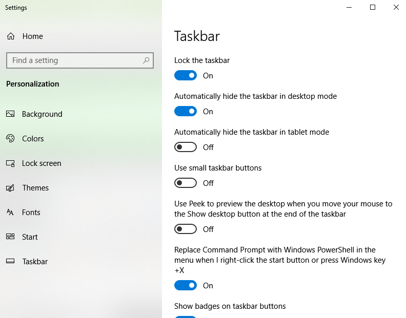 Tap the Slider to Turn on Automatically Hide Taskbar