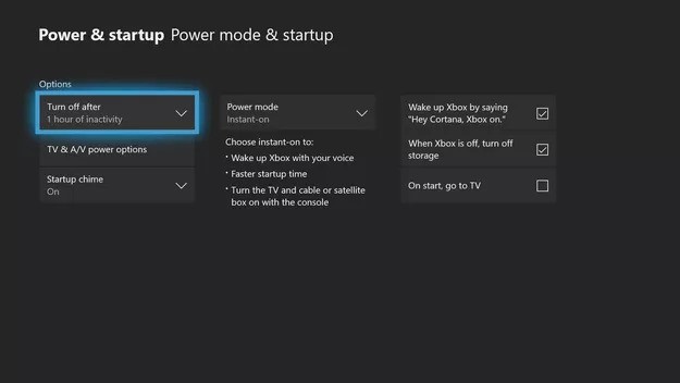 Power & startup settings