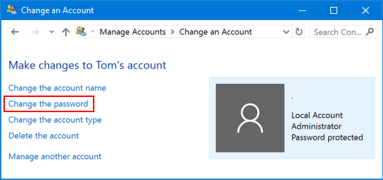 Change Password in Windows 10