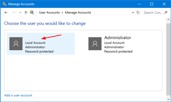 Change Password in Windows 10