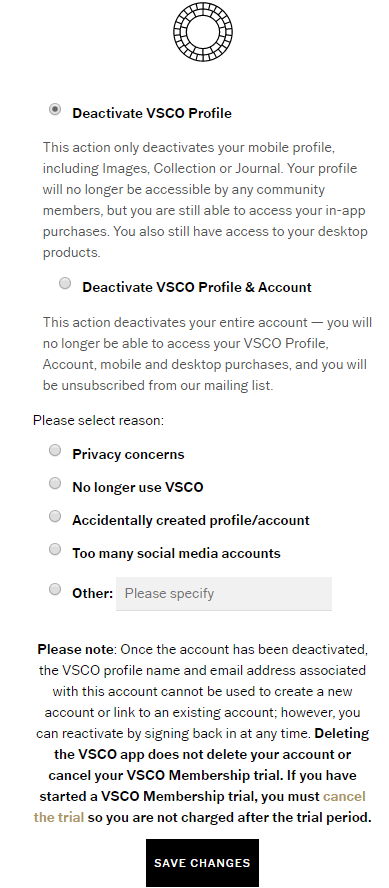 how to deactivate a vsco account