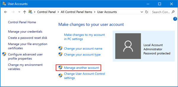 Change Password in Windows 10