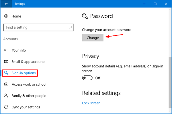 Change Password in Windows 10