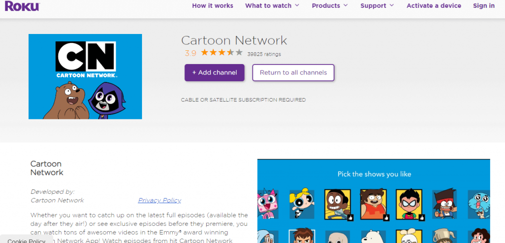 Add Cartoon Network-Cartoon Network on Roku