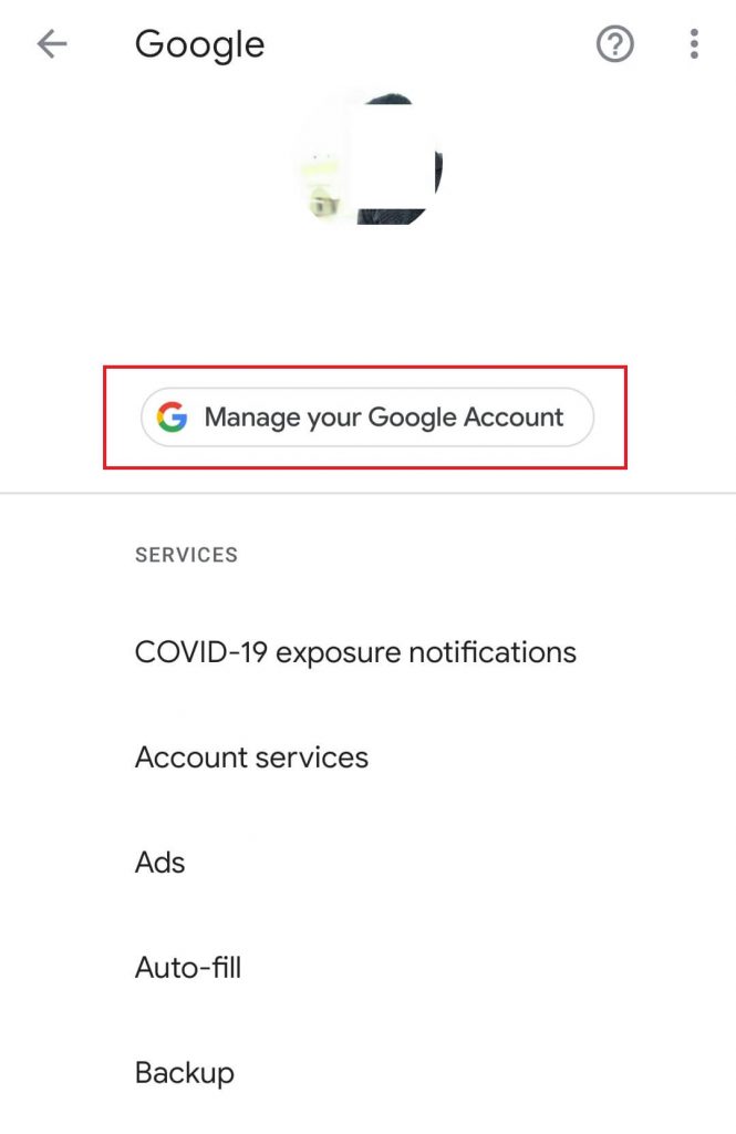 Select Manage your Google Account