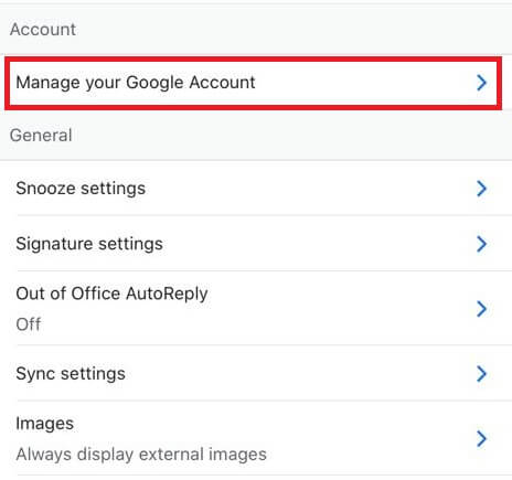 Tap Manage your Google Account.