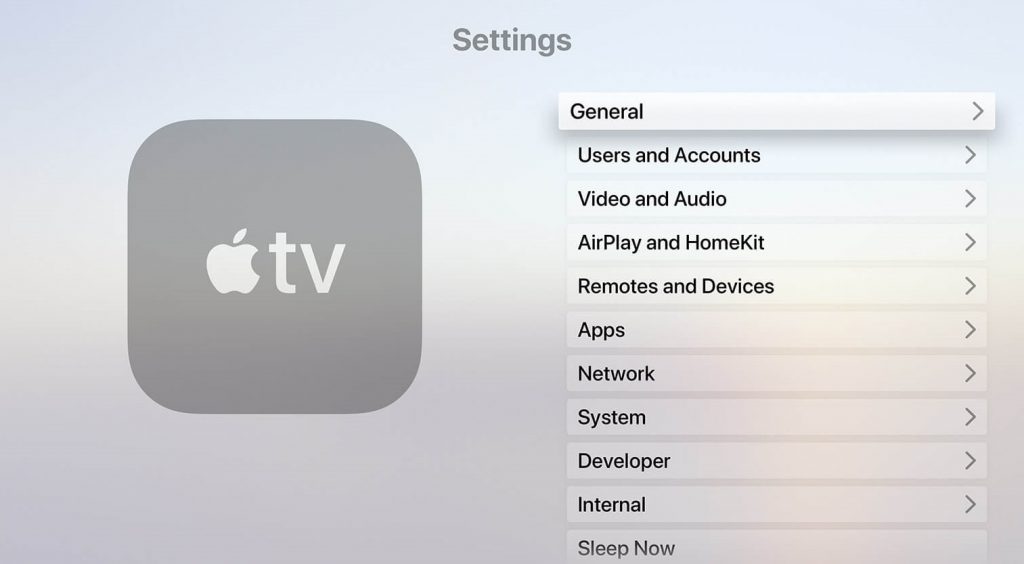 Choose General-How to Connect Apple TV to WiFi