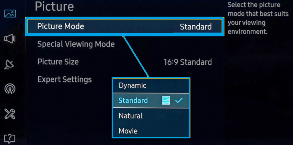 Choose Picture Mode-Best Picture Settings for Samsung Smart TV