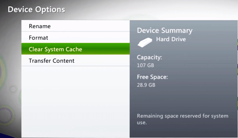 Clear Cache on Xbox 360