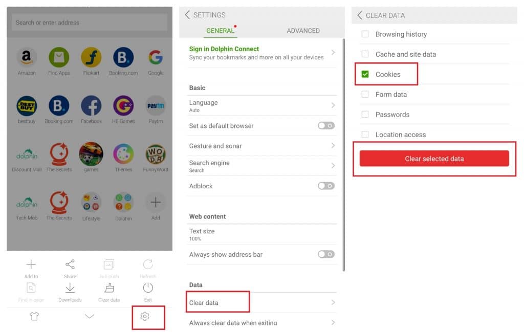 Delete Cookies on Dolphin Browser