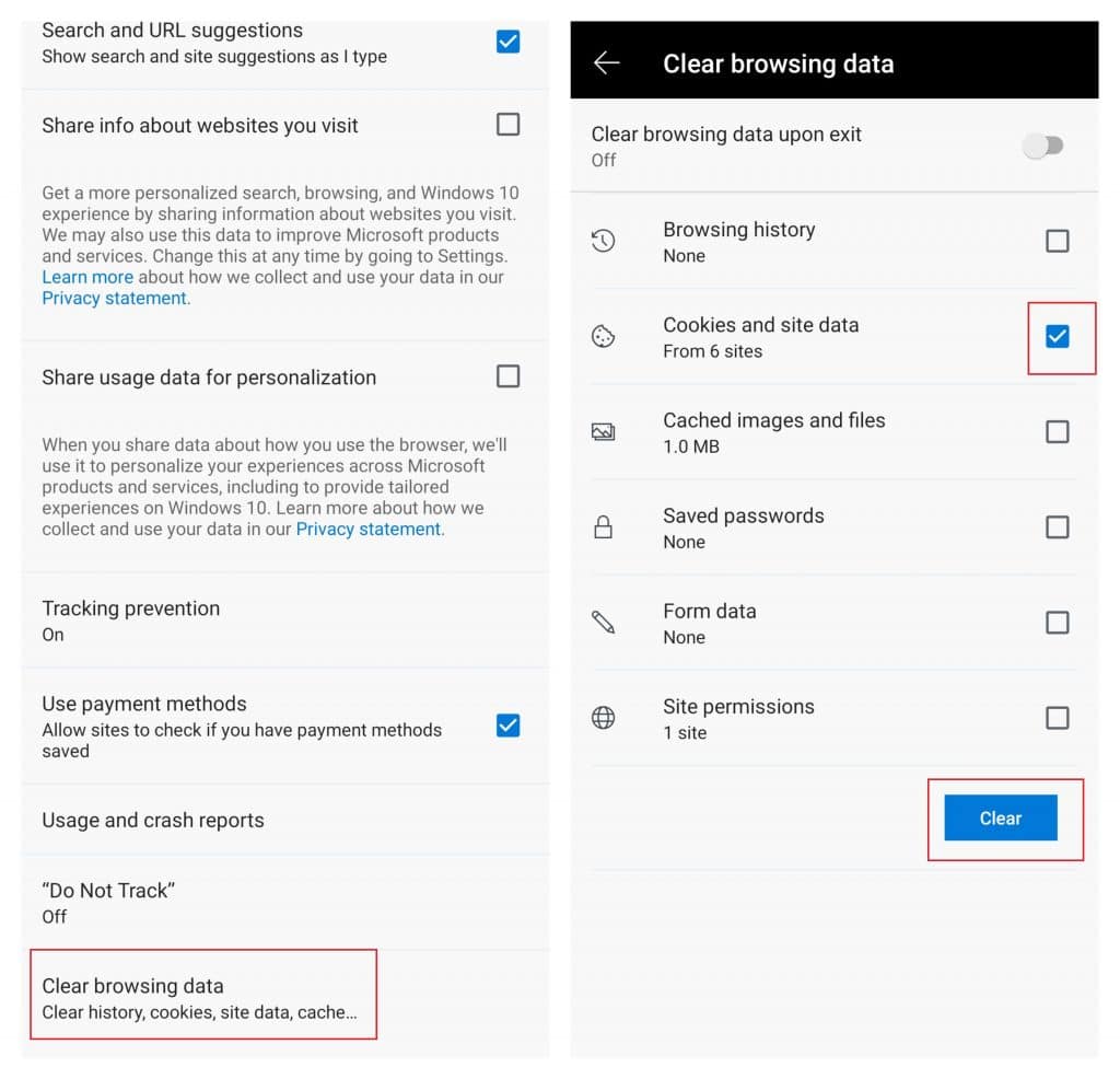 Delete Cookies on Edge Browser