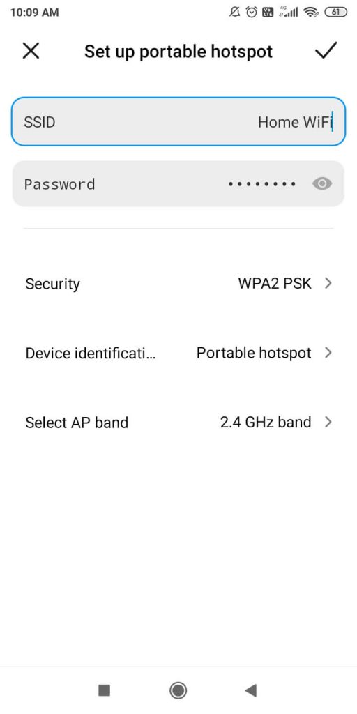 WiFi name and password