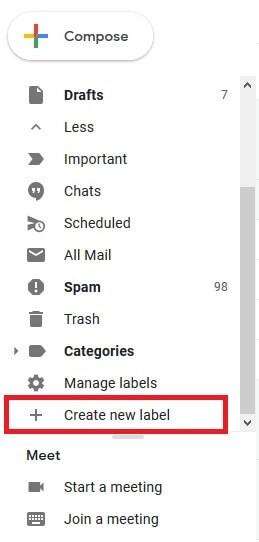 Create Label or Folder in Gmail