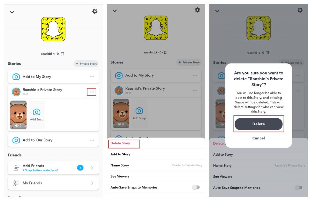 Delete Private Story on Snapchat