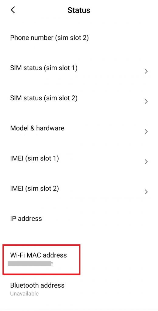 Find Mac Address on Android