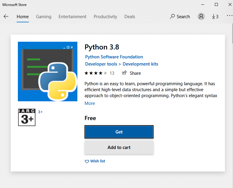 Hit Get button--How to Install Python on Windows 10