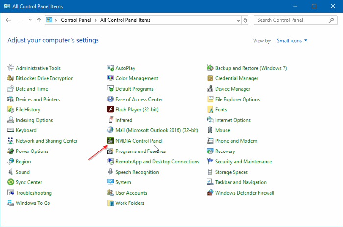 where can i find nvidia control panel windows 10