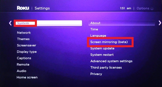 screen mirroring on Roku