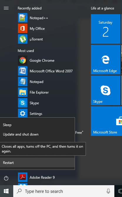Restart Windows 10