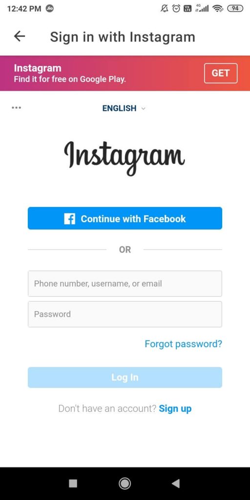 Login to your Instagram