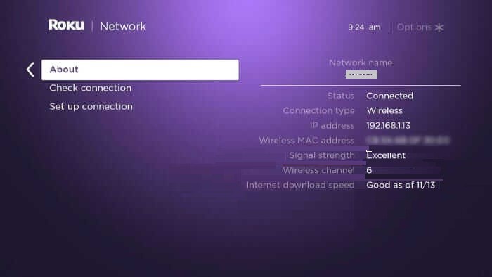 Select Check Connection - Roku Won't Connect to internet