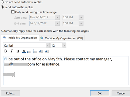 Send Auto Reply-How to Set Out of Office in Outlook 