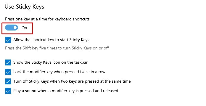 How to Turn off Sticky Keys on Windows 10