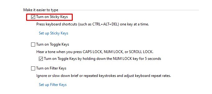 How to Turn off Sticky Keys on Windows 10