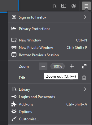 Zoom in and out on Firefox