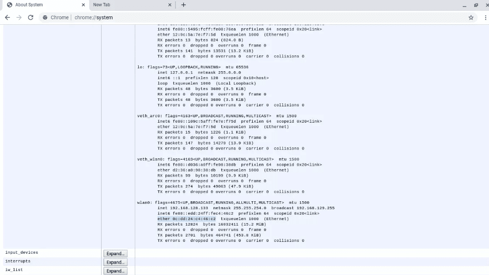 ether is the MAC Address on Chromebook