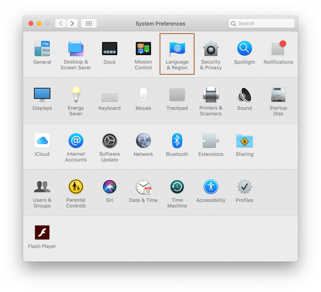Navigate to Language and region in order to change language on your MACBOOK.