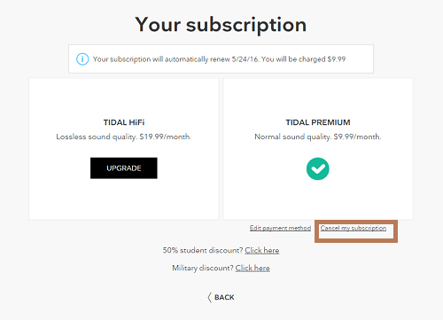 Click cancel Subscription