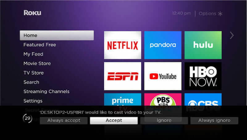 Accept the Prompt to use Mobdro on Roku