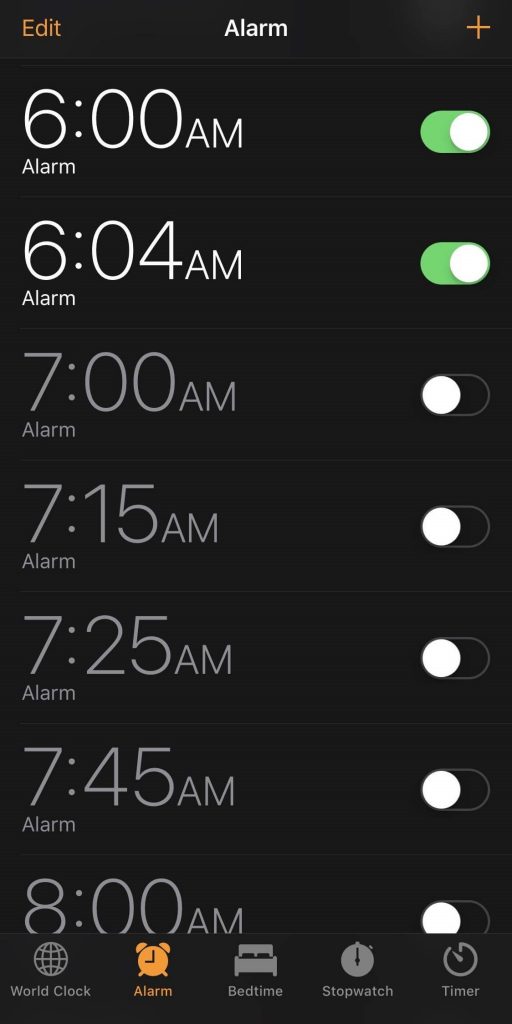 Add a New Alarm to change the snooze time on iPhone