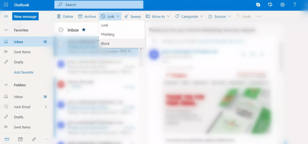 Block Outlook Email on Web App