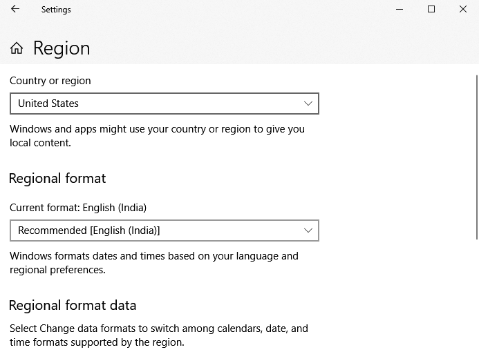 Change Country or region