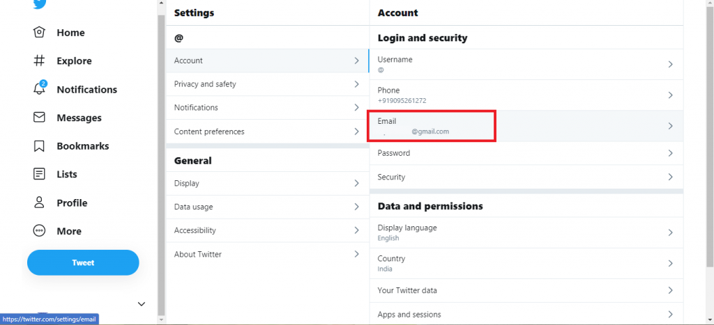 Change Email on Twitter