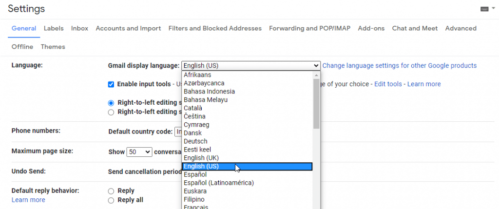 Change Gmail Language