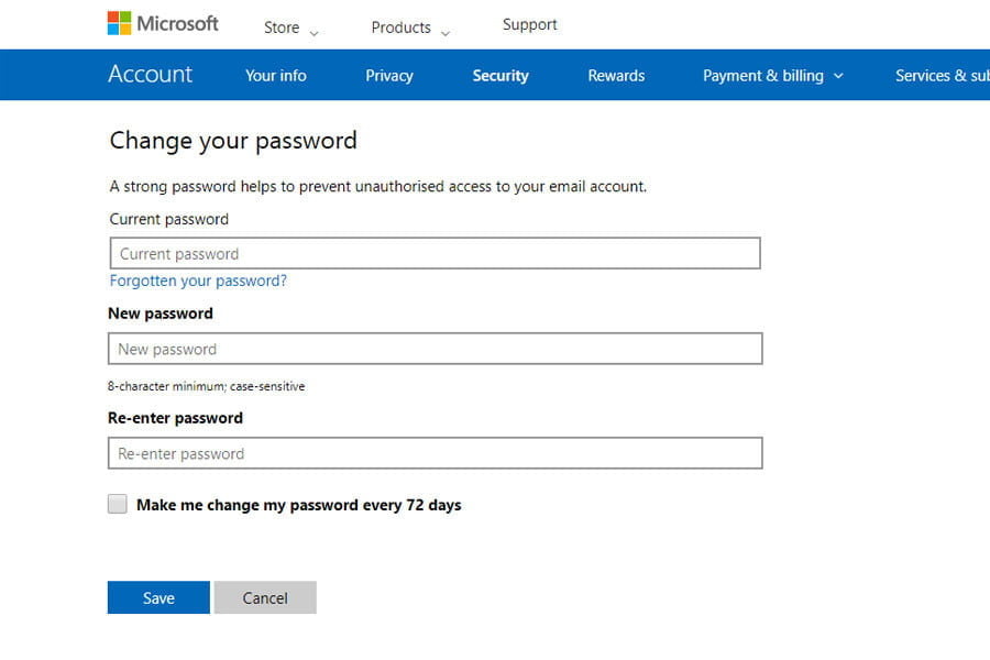 Change Password on Outlook