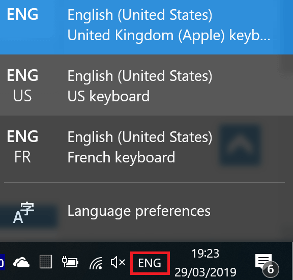 change keyboard language key combination