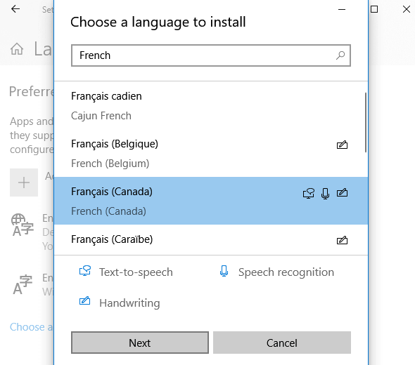 Choose Next button to Change Language on Windows