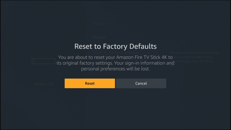 Choose Reset-How to Stop Buffering on Firestick