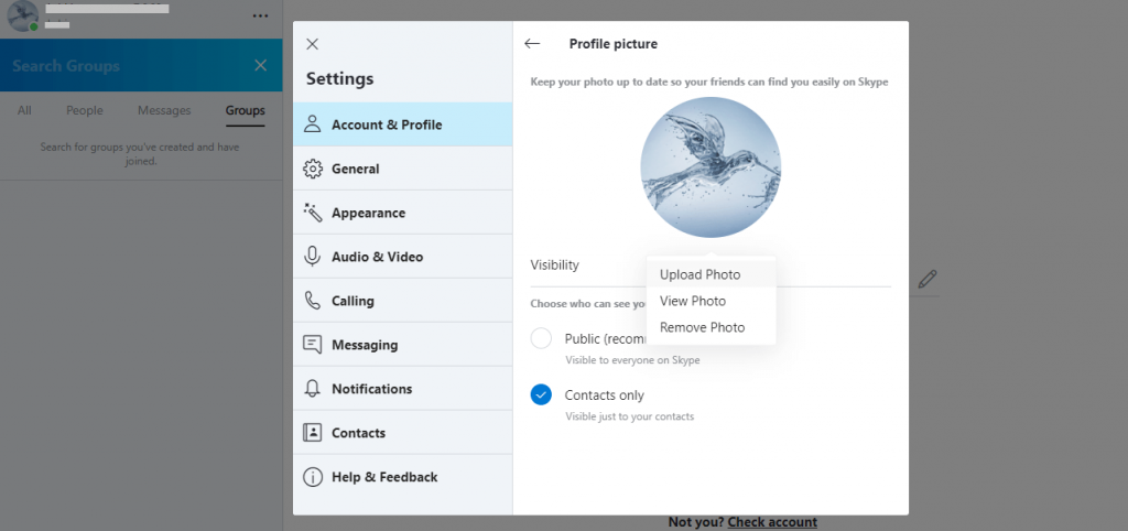 Choose Upload Photo to Change Profile Picture on Skype 