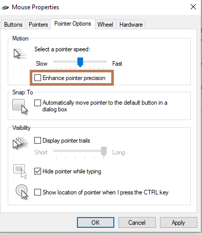 Enhance Pointer precision - Turn Off Mouse Acceleration on Windows 10