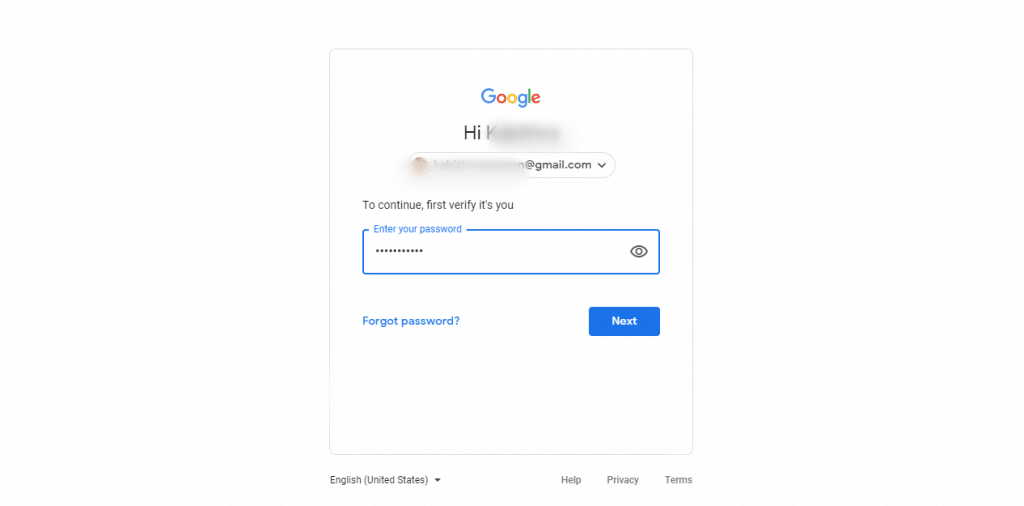 Enter Gmail Password